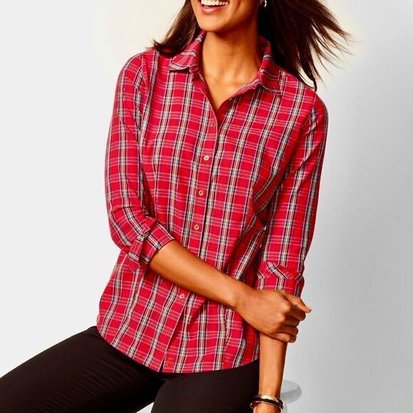 NWOT Women's Talbots The Perfect Shirt Button Up Holiday Tartan Plaid Size 2 - Picture 1 of 5